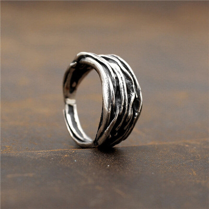 Vintage Rock Pattern Irregular Line Open 925 Sterling Silver Ring 04 | RoyalLuster.com