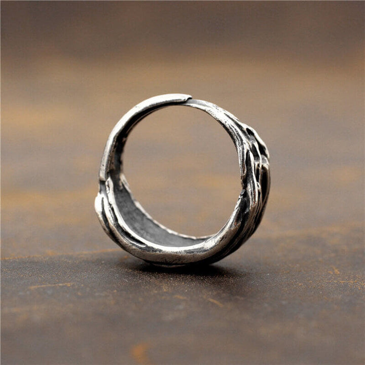 Vintage Rock Pattern Irregular Line Open 925 Sterling Silver Ring 05 | RoyalLuster.com