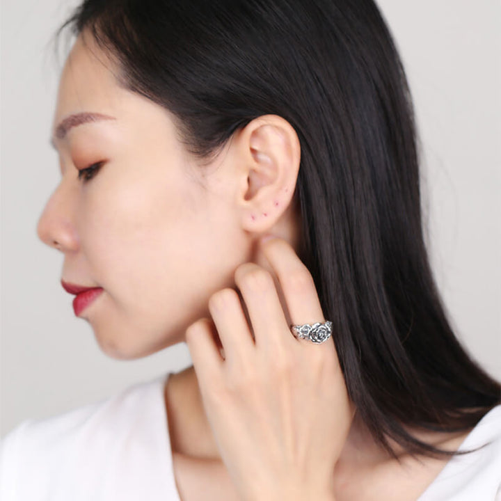 Vintage Rose 925 Sterling Silver Open Ring 04 | RoyalLuster.com