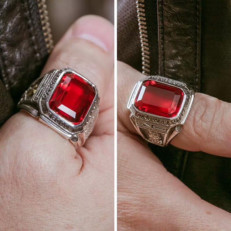 Vintage Ruby Wide Face 925 Sterling Silver Ring 02 | RoyalLuster.com