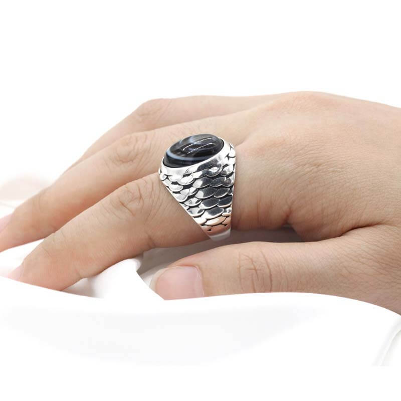Vintage Scale Gemstone 925 Sterling Silver Ring 02 | RoyalLuster.com