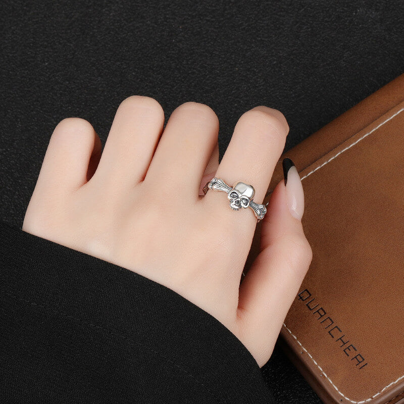 Vintage Skull 925 Sterling Silver Open Ring 02 | RoyalLuster.com