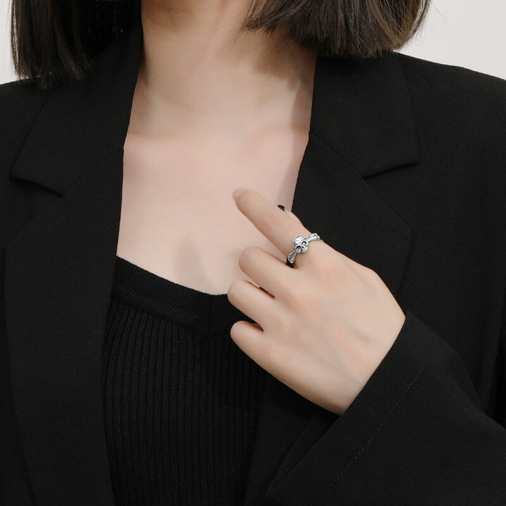 Vintage Skull 925 Sterling Silver Open Ring 05 | RoyalLuster.com