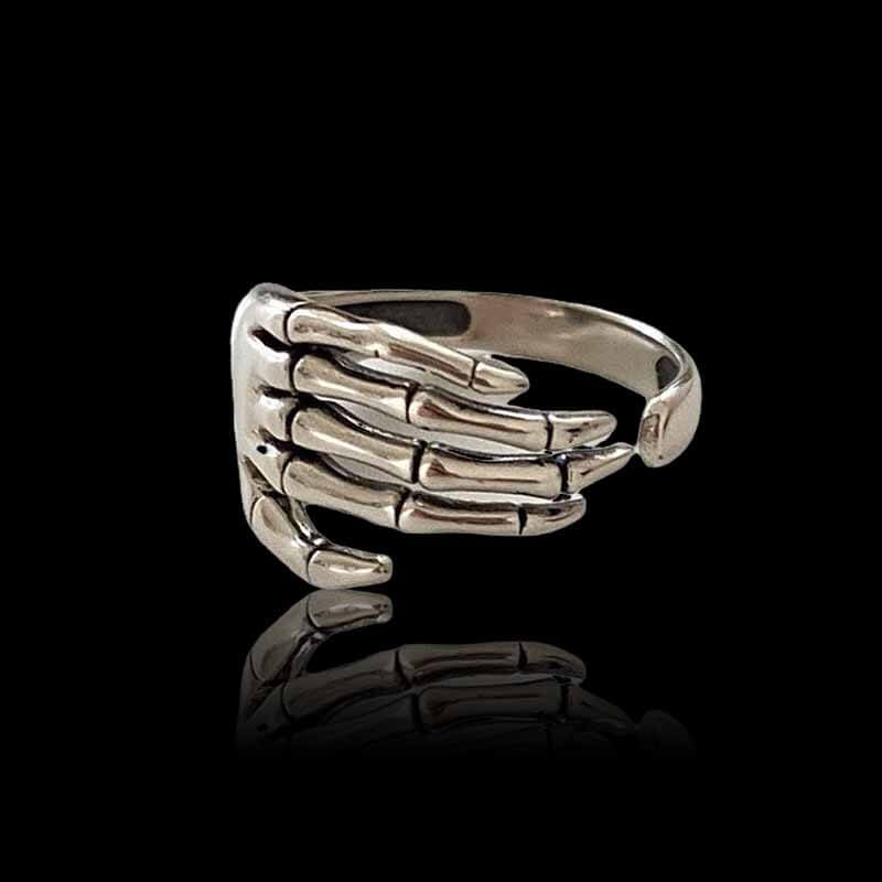 Vintage Skull Hand Bone 925 Sterling Silver Open Ring 01 | RoyalLuster.com