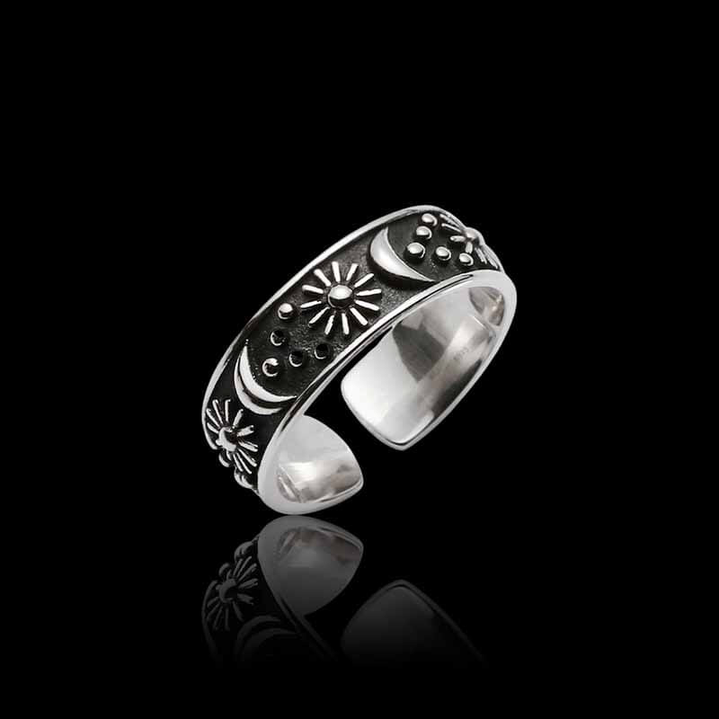 Vintage Star and Moon 925 Sterling Silver Couple's Ring 01 | RoyalLuster.com