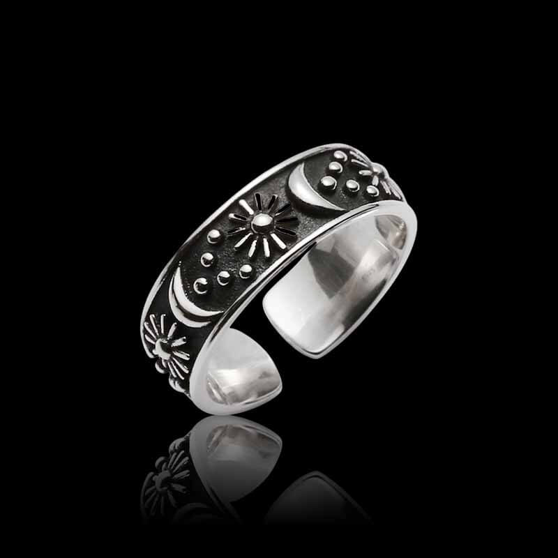 Vintage Star and Moon 925 Sterling Silver Couple's Ring 03 | RoyalLuster.com