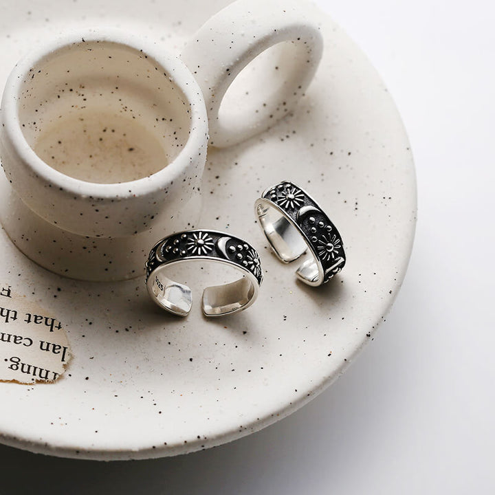 Vintage Star and Moon 925 Sterling Silver Couple's Ring 04 | RoyalLuster.com