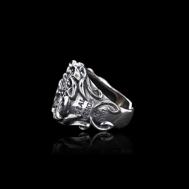 Vintage Textured Cross 925 Sterling Silver Wide Ring 03 | RoyalLuster.com