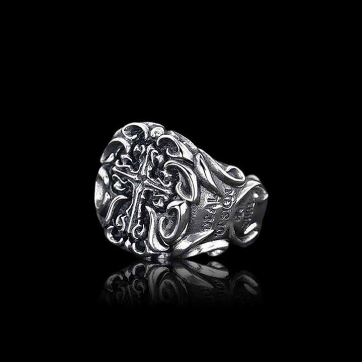 Vintage Textured Cross 925 Sterling Silver Wide Ring 04 | RoyalLuster.com