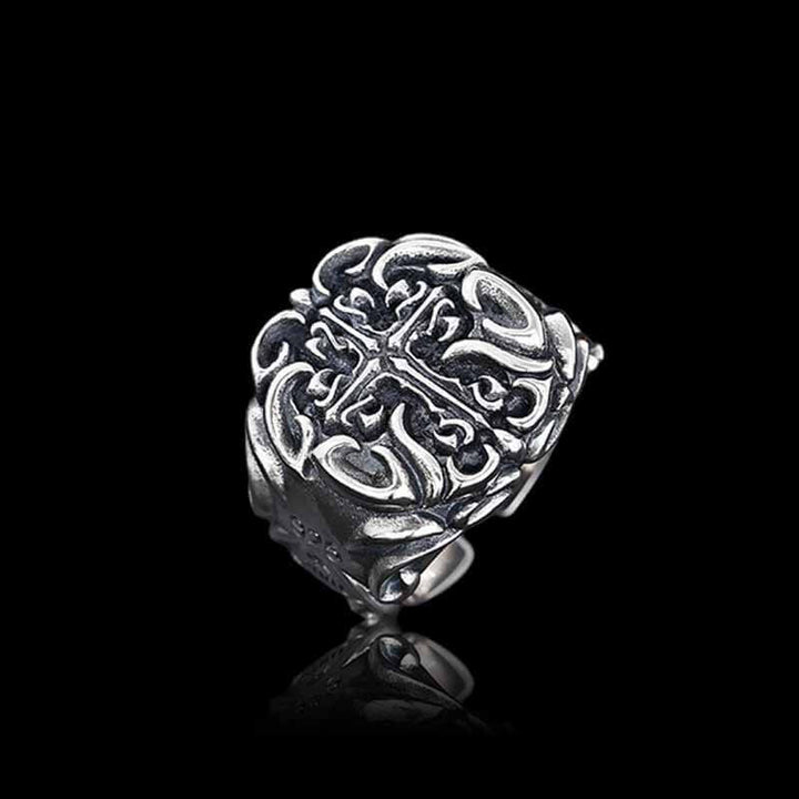 Vintage Textured Cross 925 Sterling Silver Wide Ring 05 | RoyalLuster.com