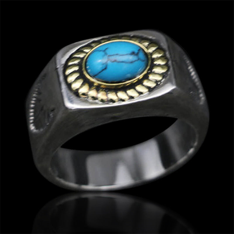 Vintage Turquoise 925 Sterling Silver Men's Ring 01 | Royalluster.com