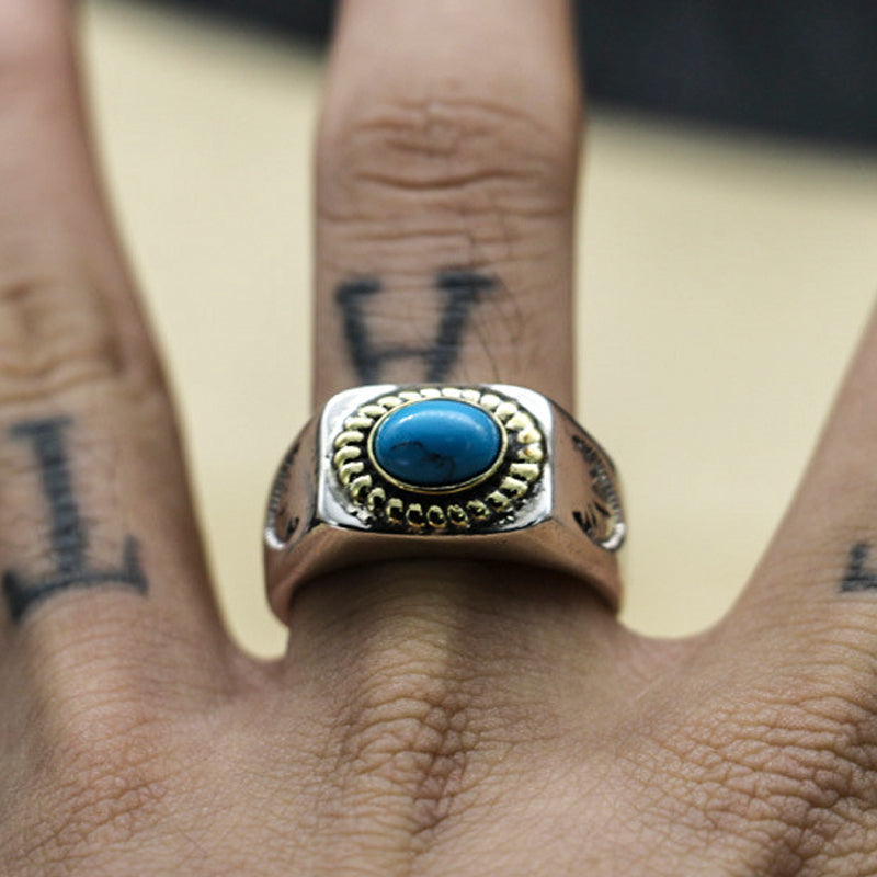 Vintage Turquoise 925 Sterling Silver Men's Ring 02 | Royalluster.com