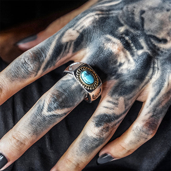 Vintage Turquoise 925 Sterling Silver Men's Ring 04 | Royalluster.com