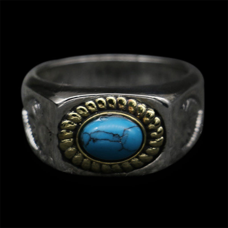 Vintage Turquoise 925 Sterling Silver Men's Ring 05 | Royalluster.com