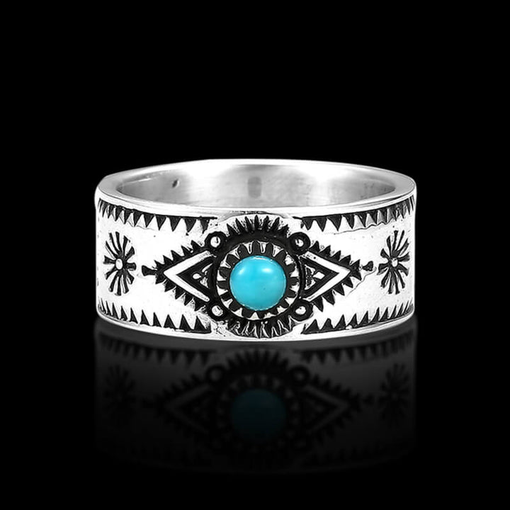 Vintage Turquoise Serrated Pattern 925 Sterling Silver Ring 03 | RoyalLuster.com