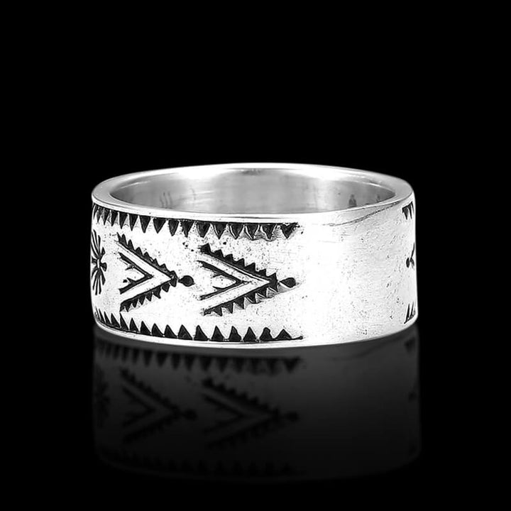Vintage Turquoise Serrated Pattern 925 Sterling Silver Ring 04 | RoyalLuster.com