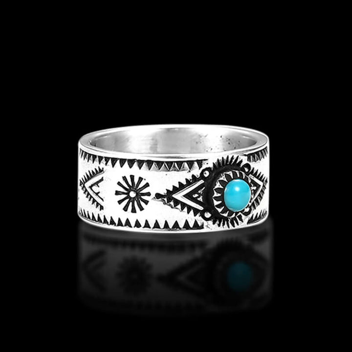 Vintage Turquoise Serrated Pattern 925 Sterling Silver Ring