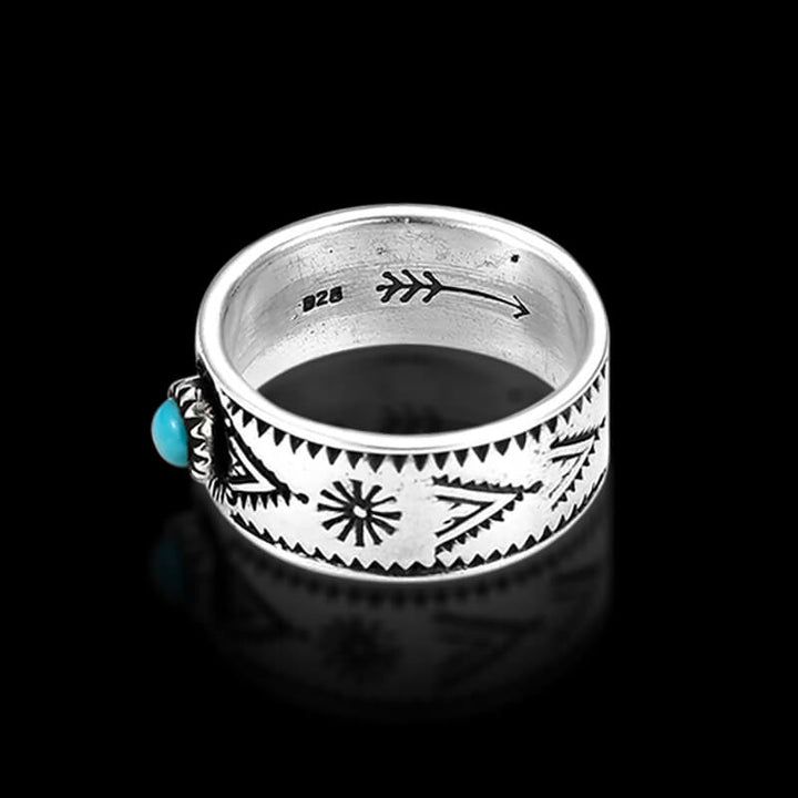 Vintage Turquoise Serrated Pattern 925 Sterling Silver Ring