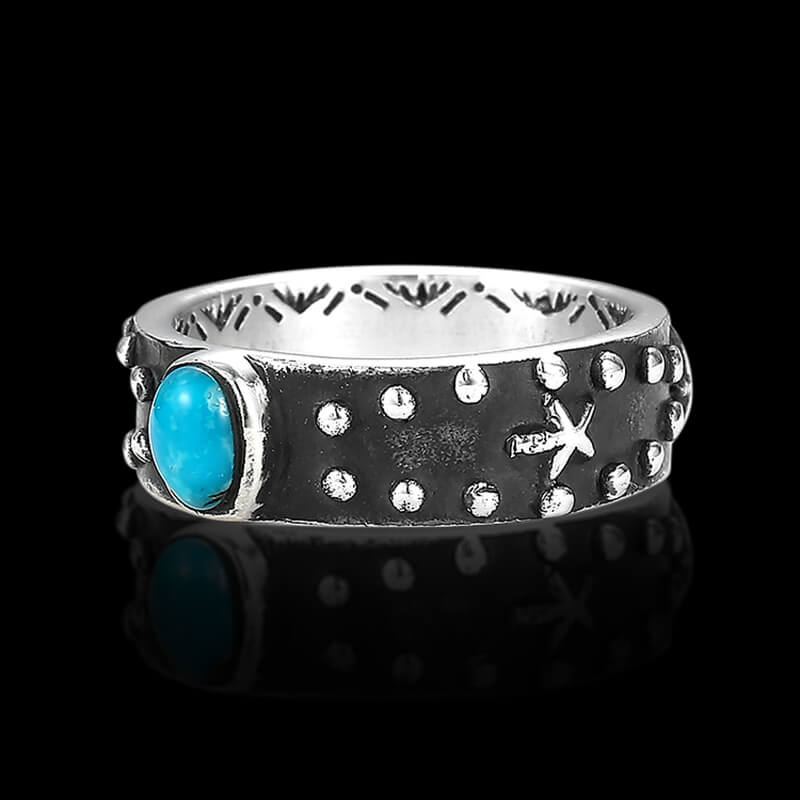 Vintage Turquoise Starfish 925 Sterling Silver Ring 04 | RoyalLuster.com