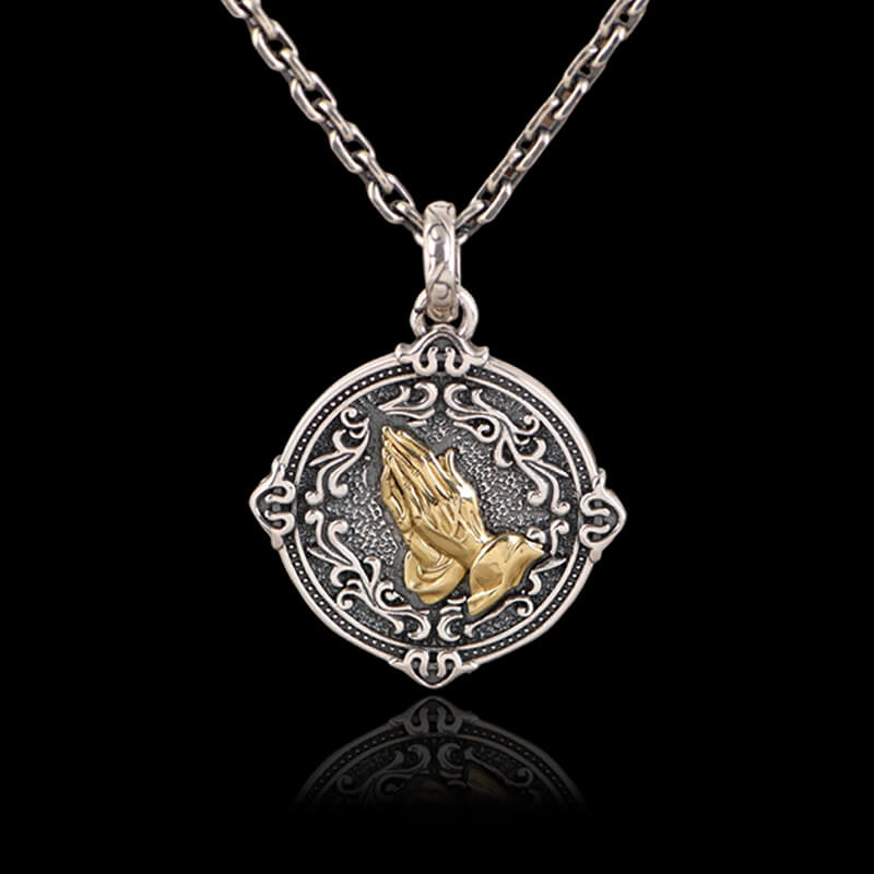 Vintage Vine Praying Hands 925 Sterling Silver Pendant 01 | RoyalLuster.com