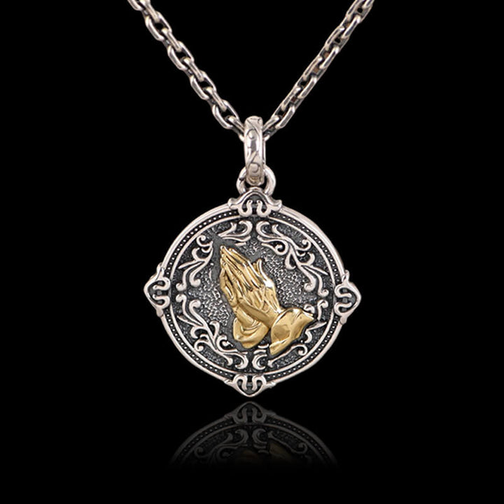 Vintage Vine Praying Hands 925 Sterling Silver Pendant 01 | RoyalLuster.com