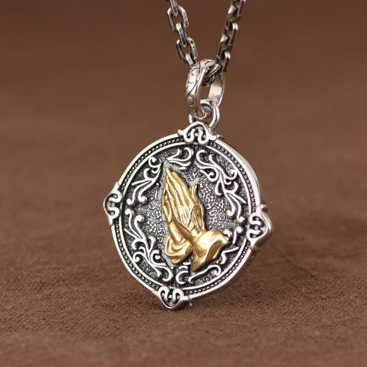 Vintage Vine Praying Hands 925 Sterling Silver Pendant 03 | RoyalLuster.com