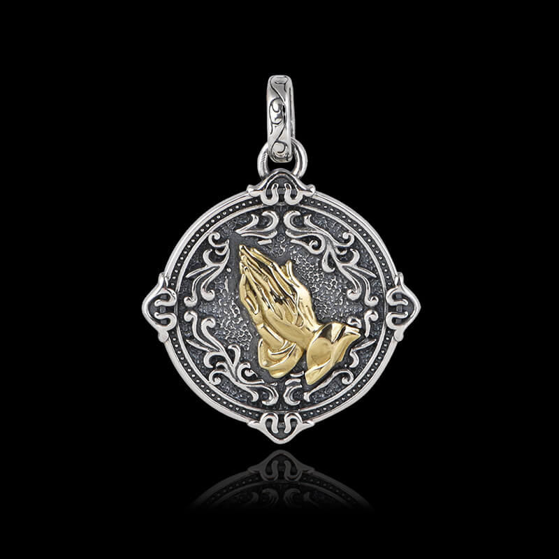 Vintage Vine Praying Hands 925 Sterling Silver Pendant 04 | RoyalLuster.com