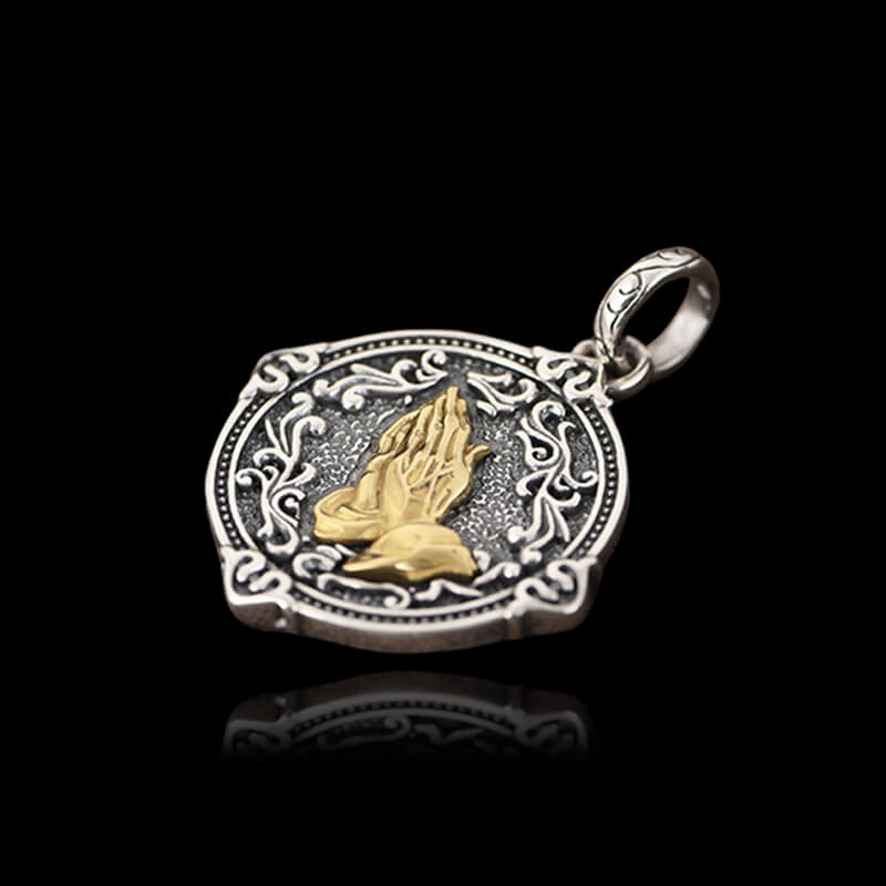 Vintage Vine Praying Hands 925 Sterling Silver Pendant