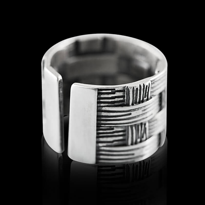Vintage Woven Bamboo 925 Sterling Silver Ring 01 | RoyalLuster.com