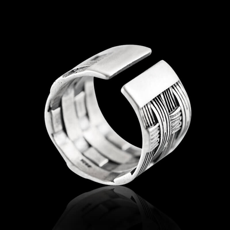 Vintage Woven Bamboo 925 Sterling Silver Ring 02 | RoyalLuster.com