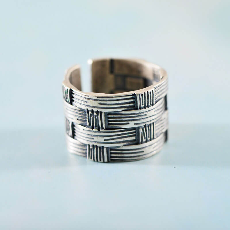 Vintage Woven Bamboo 925 Sterling Silver Ring 03 | RoyalLuster.com
