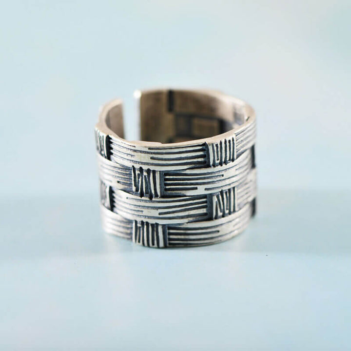 Vintage Woven Bamboo 925 Sterling Silver Ring 03 | RoyalLuster.com