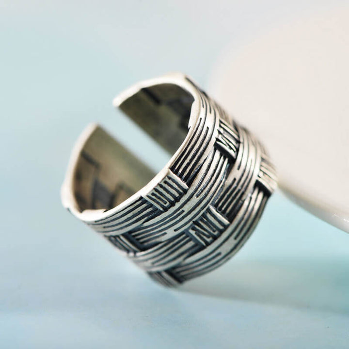Vintage Woven Bamboo 925 Sterling Silver Ring 04 | RoyalLuster.com
