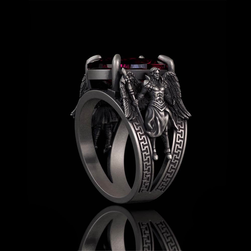 Vintage Archangel Michael Wings Gem Sterling Silver Ring | RoyalLuster.com