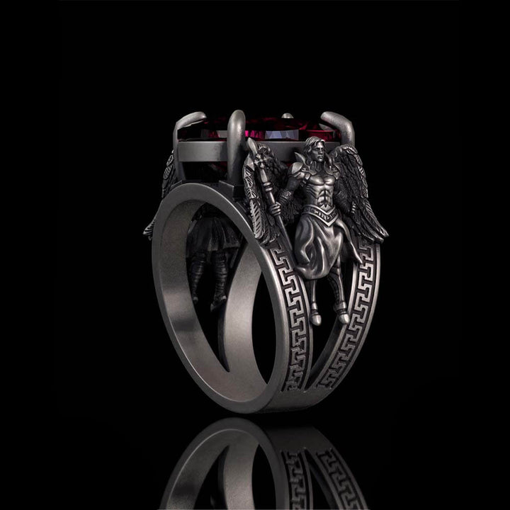 Vintage Archangel Michael Wings Gem Sterling Silver Ring | RoyalLuster.com