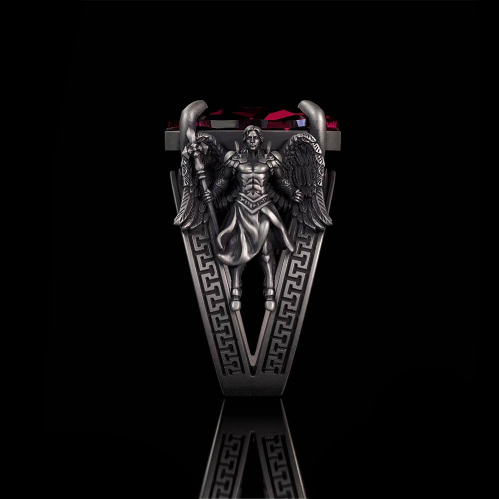Vintage Archangel Michael Wings Gem Sterling Silver Ring