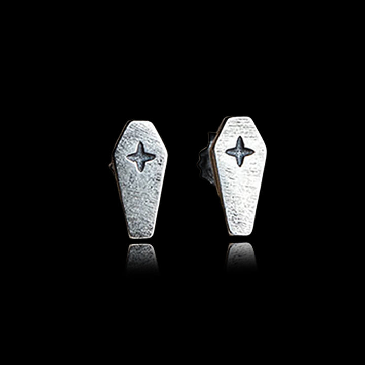 Vintage Coffin Cross 925 Sterling Silver Stud Earring