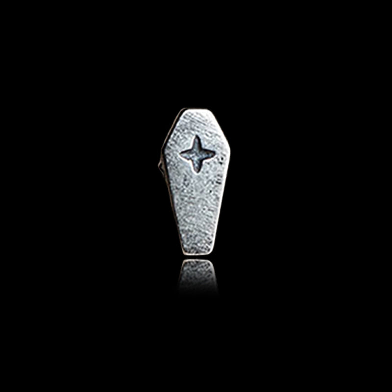 Vintage Coffin Cross 925 Sterling Silver Stud Earring