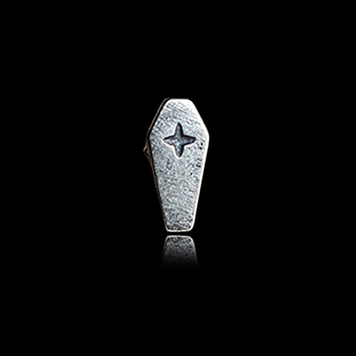 Vintage Coffin Cross 925 Sterling Silver Stud Earring