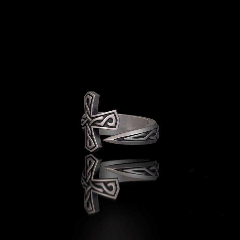 Vintage Cross Sword Sterling Silver Open Ring | RoyalLuster.com