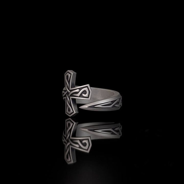 Vintage Cross Sword Sterling Silver Open Ring | RoyalLuster.com