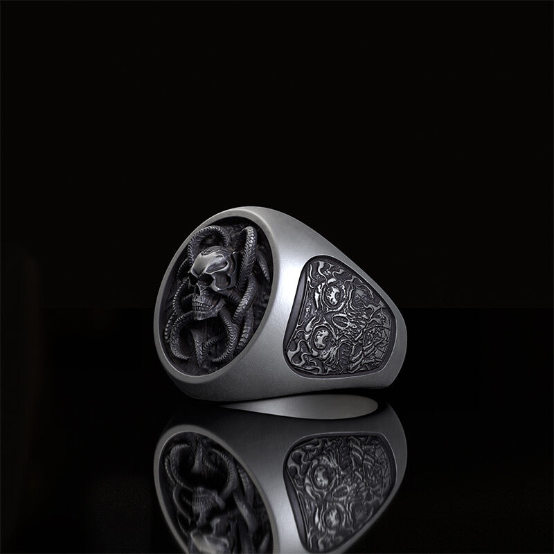 Vintage Demon Skull Silver Ring