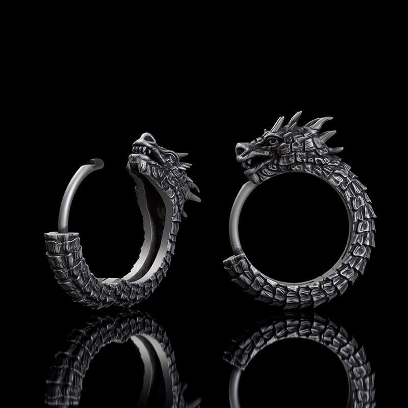 Vintage Dragon Sterling Silver Huggie Earrings | RoyalLuster.com