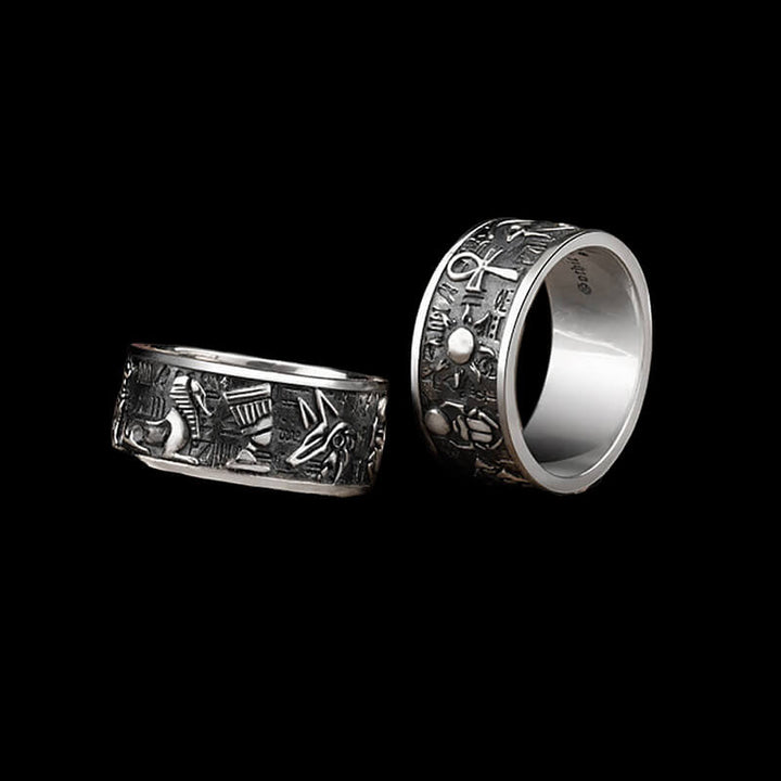 Vintage Egyptian Gods Embossed 925 Sterling Silver Ring