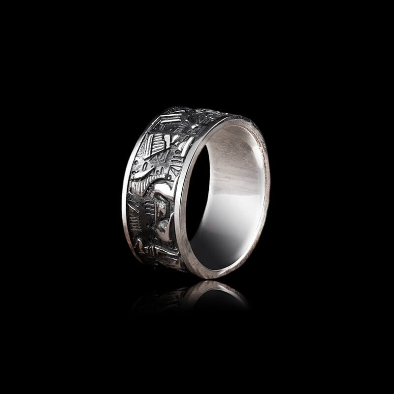 Vintage Egyptian Gods Embossed 925 Sterling Silver Ring