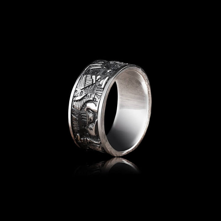 Vintage Egyptian Gods Embossed 925 Sterling Silver Ring