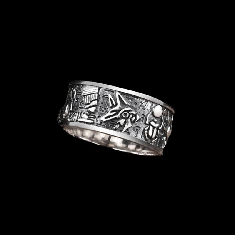 Vintage Egyptian Gods Embossed 925 Sterling Silver Ring
