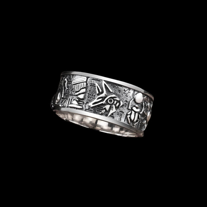 Vintage Egyptian Gods Embossed 925 Sterling Silver Ring