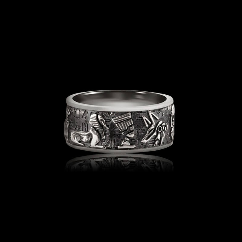 Vintage Egyptian Gods Embossed 925 Sterling Silver Ring