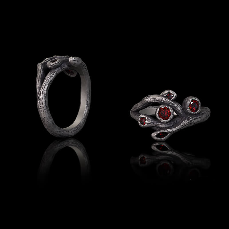 Vintage Fruit Branch Zircon Sterling Silver Ring | RoyalLuster.com